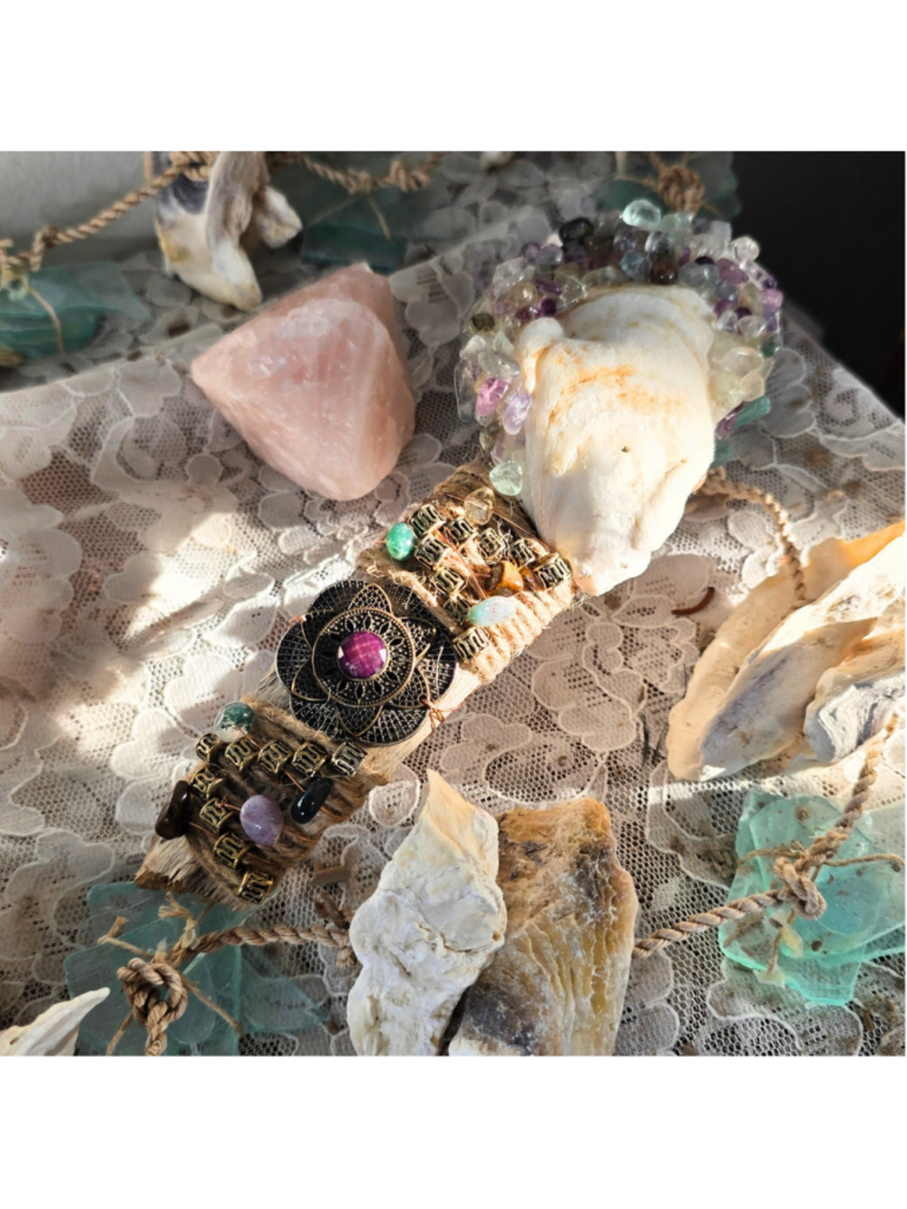 Handmade Sea Witch Driftwood Wand - Copper Wrapped Fluorite Ocean Altar Decor